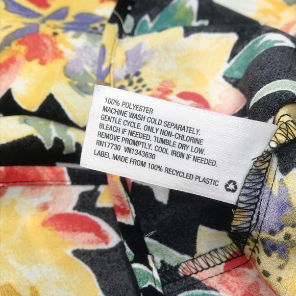 Ava & Viv Women Blouse Plus Sz X 14W Floral Print Top Black Yellow Ruched Sleeve - Picture 9 of 10